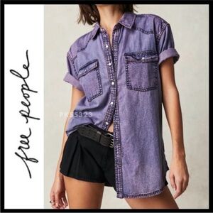 Free People We The Free The Short Of It Denim Top / Orchid Overdye, Size Small